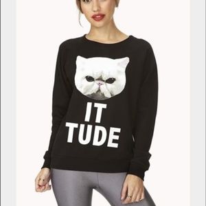 F21 "Catittude" Black Sweatshirt sz S